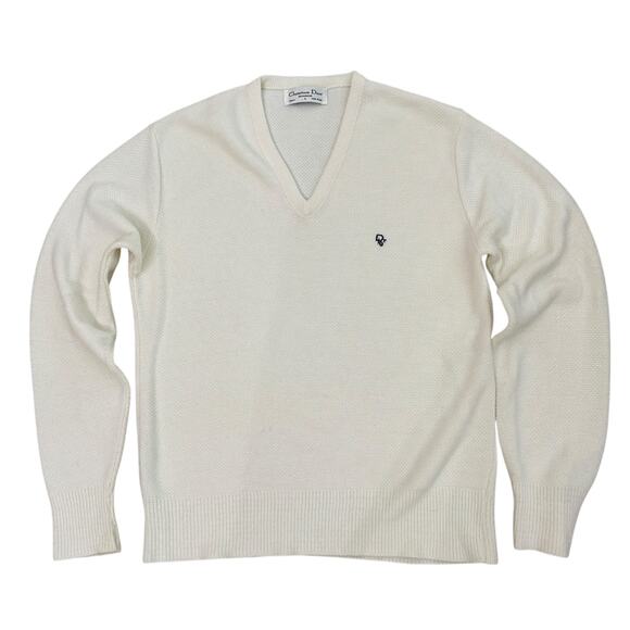 Vintage Christian Dior Monsieur White Sweater V-Neck Knit Pullover / Men’s M/L - - Picture 1 of 4